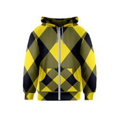 Dark Yellow Diagonal Plaids Kids  Zipper Hoodie by ConteMonfrey