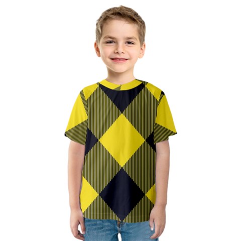 Dark Yellow Diagonal Plaids Kids  Sport Mesh Tee by ConteMonfrey