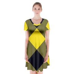 Dark Yellow Diagonal Plaids Short Sleeve V-neck Flare Dress by ConteMonfrey