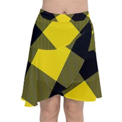 Dark Yellow Diagonal Plaids Chiffon Wrap Front Skirt by ConteMonfrey