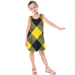 Dark Yellow Diagonal Plaids Kids  Sleeveless Dress by ConteMonfrey