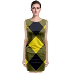 Dark Yellow Diagonal Plaids Sleeveless Velvet Midi Dress by ConteMonfrey