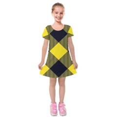 Dark Yellow Diagonal Plaids Kids  Short Sleeve Velvet Dress by ConteMonfrey