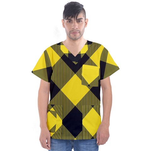 Dark Yellow Diagonal Plaids Men s V-neck Scrub Top by ConteMonfrey