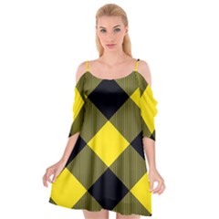 Dark Yellow Diagonal Plaids Cutout Spaghetti Strap Chiffon Dress by ConteMonfrey