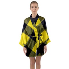 Dark Yellow Diagonal Plaids Long Sleeve Satin Kimono by ConteMonfrey