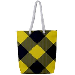 Dark Yellow Diagonal Plaids Full Print Rope Handle Tote (small) by ConteMonfrey