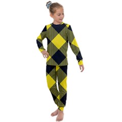 Dark Yellow Diagonal Plaids Kids  Long Sleeve Set  by ConteMonfrey