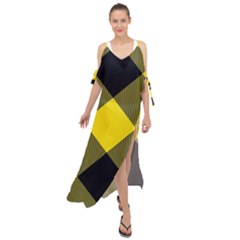 Dark Yellow Diagonal Plaids Maxi Chiffon Cover Up Dress by ConteMonfrey