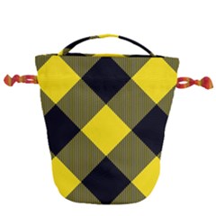 Dark Yellow Diagonal Plaids Drawstring Bucket Bag by ConteMonfrey