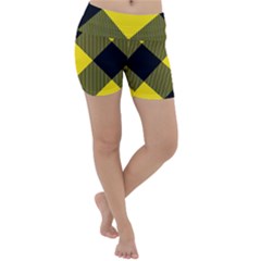 Dark Yellow Diagonal Plaids Lightweight Velour Yoga Shorts by ConteMonfrey