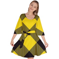 Dark Yellow Diagonal Plaids Velour Kimono Dress by ConteMonfrey