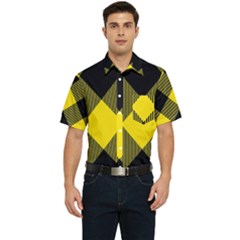 Dark Yellow Diagonal Plaids Men s Short Sleeve Pocket Shirt  by ConteMonfrey