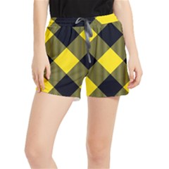 Dark Yellow Diagonal Plaids Women s Runner Shorts by ConteMonfrey