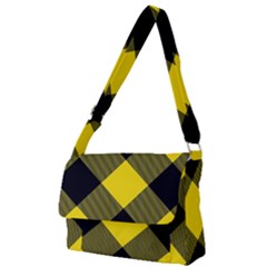 Dark Yellow Diagonal Plaids Full Print Messenger Bag (l) by ConteMonfrey