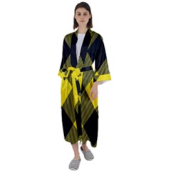 Dark Yellow Diagonal Plaids Maxi Satin Kimono by ConteMonfrey