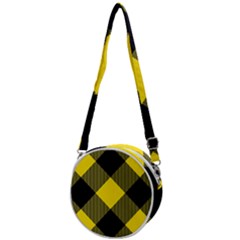 Dark Yellow Diagonal Plaids Crossbody Circle Bag by ConteMonfrey