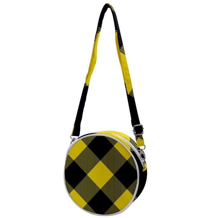 Dark Yellow diagonal plaids Crossbody Circle Bag