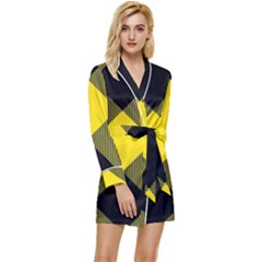 Dark Yellow Diagonal Plaids Long Sleeve Satin Robe by ConteMonfrey