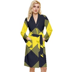 Dark Yellow Diagonal Plaids Long Sleeve Velour Robe by ConteMonfrey