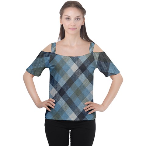 Black And Blue Iced Plaids  Cutout Shoulder Tee by ConteMonfrey