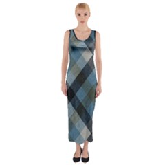 Black And Blue Iced Plaids  Fitted Maxi Dress by ConteMonfrey