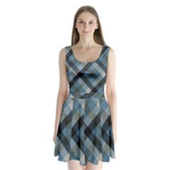 Black And Blue Iced Plaids  Split Back Mini Dress  by ConteMonfrey