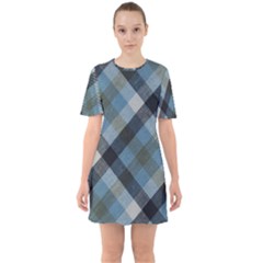 Black And Blue Iced Plaids  Sixties Short Sleeve Mini Dress by ConteMonfrey