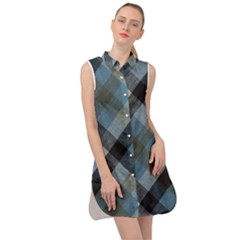 Black And Blue Iced Plaids  Sleeveless Shirt Dress by ConteMonfrey