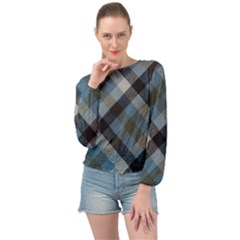 Black And Blue Iced Plaids  Banded Bottom Chiffon Top by ConteMonfrey