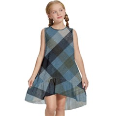 Black And Blue Iced Plaids  Kids  Frill Swing Dress by ConteMonfrey