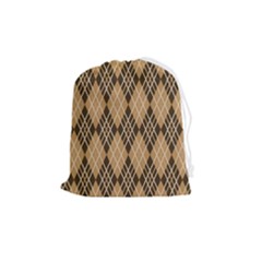 Coffee Diagonal Plaids Drawstring Pouch (medium) by ConteMonfrey