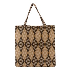 Coffee Diagonal Plaids Grocery Tote Bag by ConteMonfrey