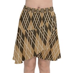 Coffee Diagonal Plaids Chiffon Wrap Front Skirt by ConteMonfrey