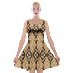 Coffee Diagonal Plaids Velvet Skater Dress by ConteMonfrey