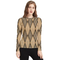 Coffee Diagonal Plaids Women s Long Sleeve Rash Guard by ConteMonfrey