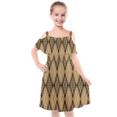 Coffee Diagonal Plaids Kids  Cut Out Shoulders Chiffon Dress by ConteMonfrey