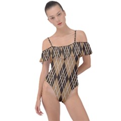 Coffee Diagonal Plaids Frill Detail One Piece Swimsuit by ConteMonfrey