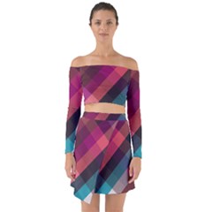 Multicolor Plaids Off Shoulder Top With Skirt Set by ConteMonfrey