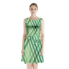 Menta Plaids Sleeveless Waist Tie Chiffon Dress by ConteMonfrey