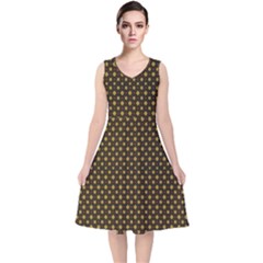 Small Golden Plaids V-neck Midi Sleeveless Dress  by ConteMonfrey