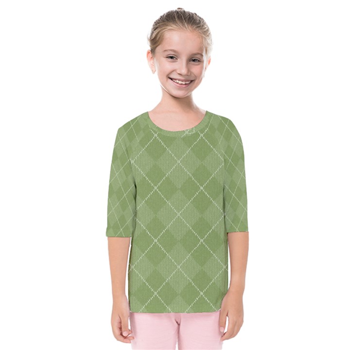 Discreet Green Tea Plaids Kids  Quarter Sleeve Raglan Tee