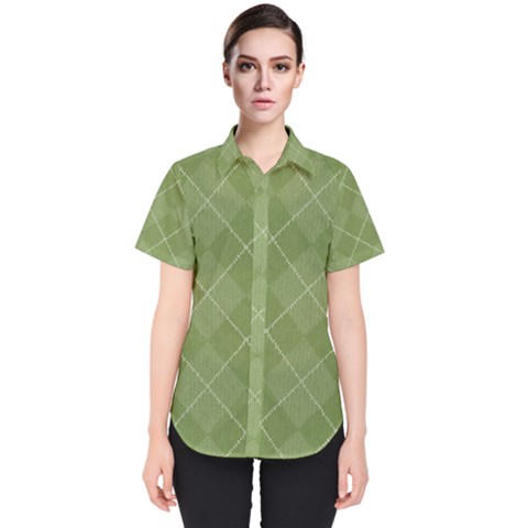 Discreet Green Tea Plaids Women s Short Sleeve Shirt by ConteMonfrey