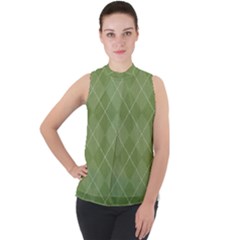 Discreet Green Tea Plaids Mock Neck Chiffon Sleeveless Top by ConteMonfrey