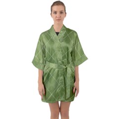 Discreet Green Tea Plaids Half Sleeve Satin Kimono  by ConteMonfrey