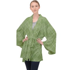 Discreet Green Tea Plaids Long Sleeve Velvet Kimono  by ConteMonfrey