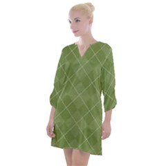 Discreet Green Tea Plaids Open Neck Shift Dress by ConteMonfrey