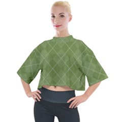 Discreet Green Tea Plaids Mock Neck Tee by ConteMonfrey