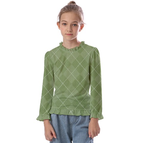 Discreet Green Tea Plaids Kids  Frill Detail Tee by ConteMonfrey