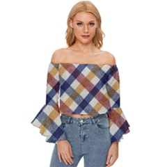 Hot Colors Plaid  Off Shoulder Flutter Bell Sleeve Top